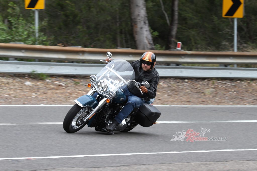 The FLHC has limited cornering clearance but that won't stop the fun times. It's a nice steering platform.