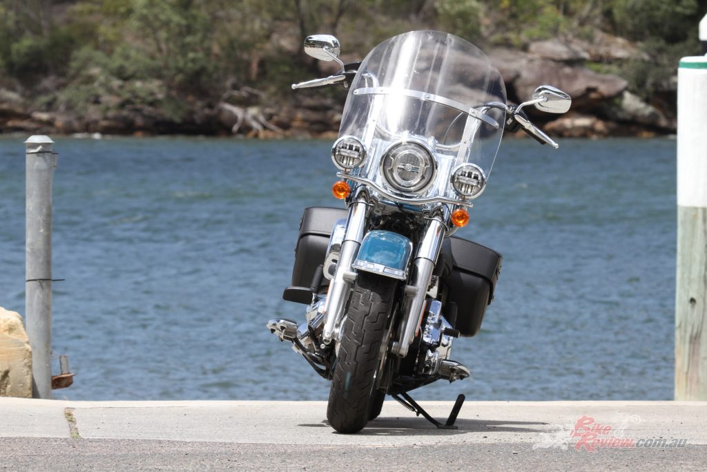 Tourer, cruiser or comfortably both. The FLHC will keep you happy on the open road or cruising your local areas. The screen offers good weather protection, but wind buffeting was an issue for us during the test.