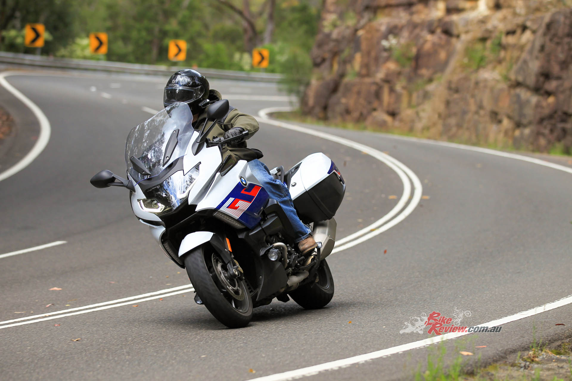 "In the corners the K1600 GT feels planted even when pushing more enthusiastically and whilst eating up the miles on the open road, the plush suspension setup eats up the bumps with a minimum of fuss."