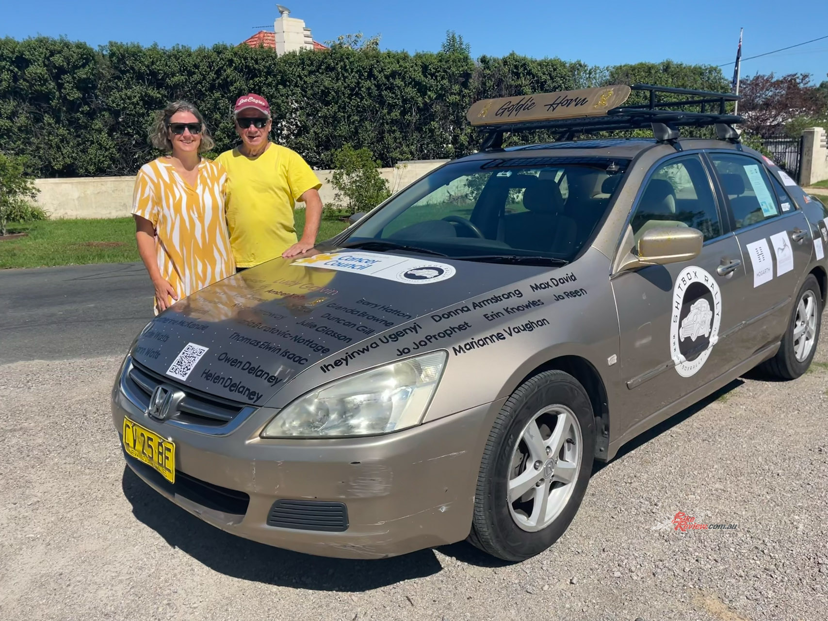Tony Hatton and Peta Isaac with their 2004, 260,000km 10-owner Honda Accord, Goldie Horn, which will take them all the way from Melbourne to Alice Springs. You can help them raise money for Cancer by donating or even better, attending their Garage Sale on March 23!