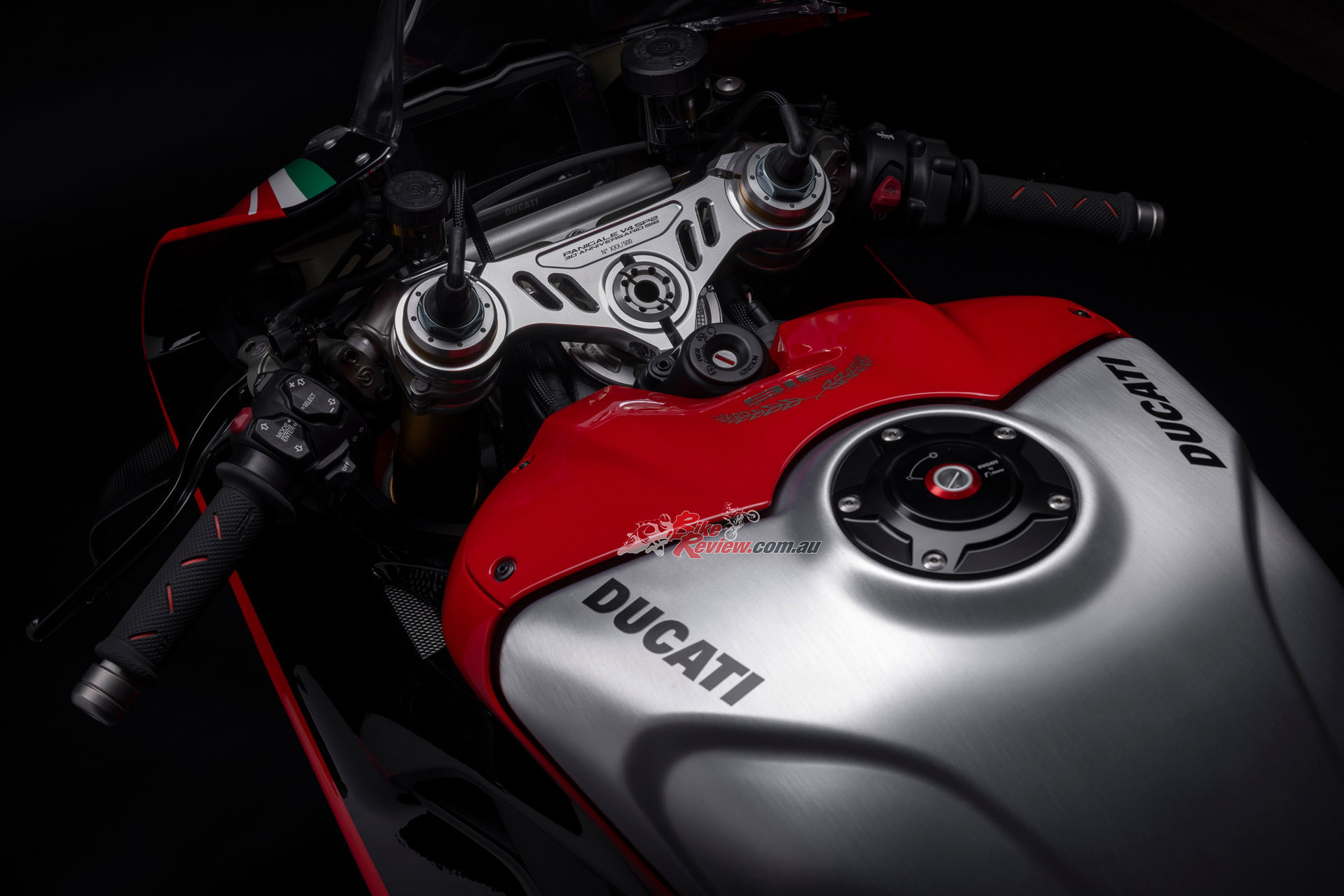 the brushed alloy finish on the tank and the limited edition numbering on the top triple-clamp look great.